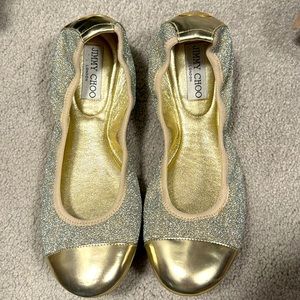 Jimmy Choo Ballet Flat - Gold leather and sparkle material. Never worn